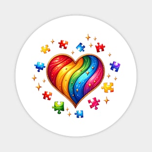 Rainbow Heart Autism Awareness Gift for Birthday, Mother's Day, Thanksgiving, Christmas Magnet